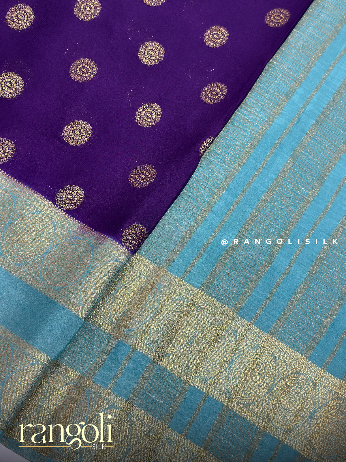Semi Mysore Crepe Silk Saree with Gold Zari Buttas & Contrast Bentex Border - Post 1042