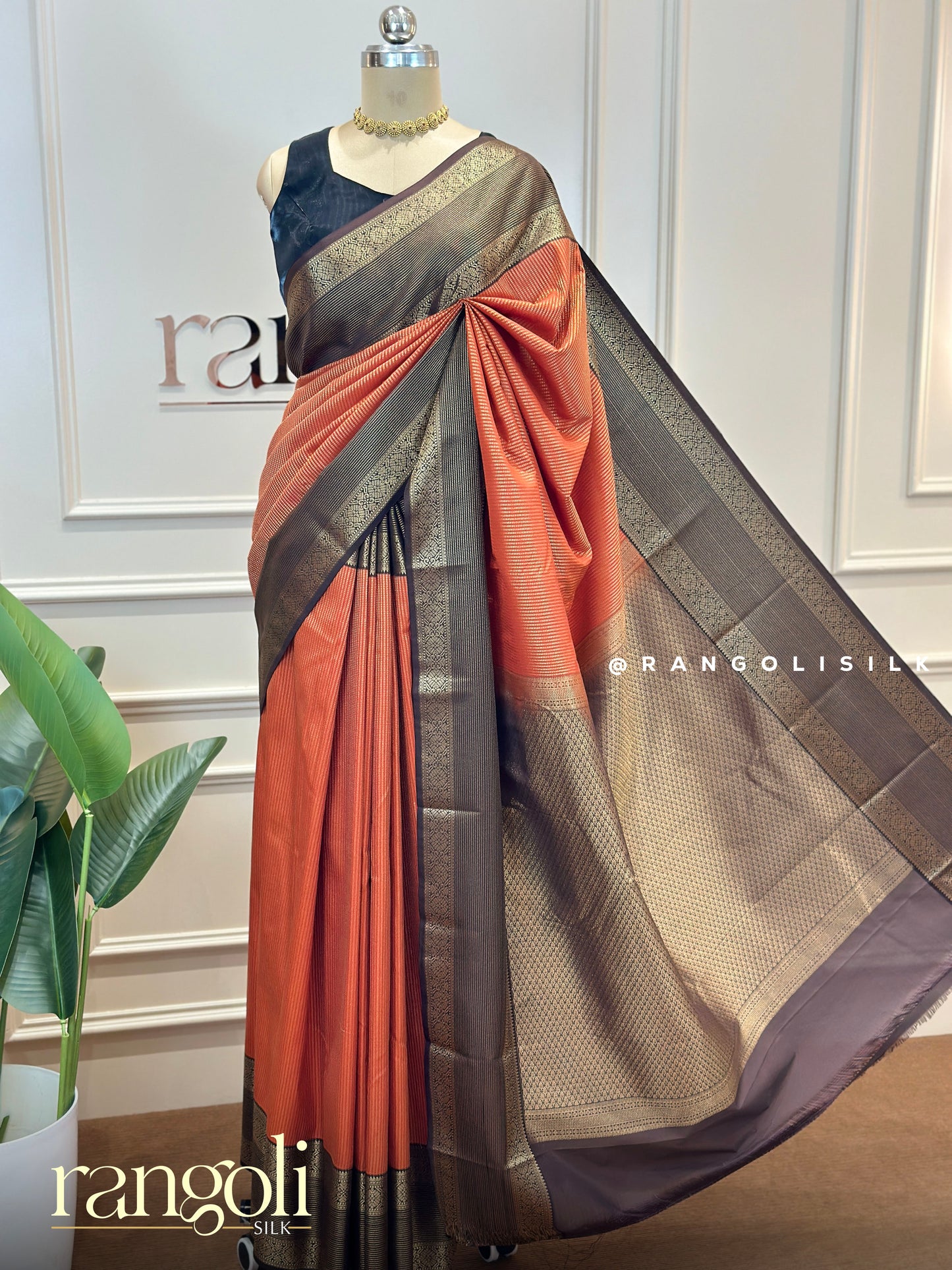 Rust Orange Semi Kanjivaram Silk Saree - Post 719