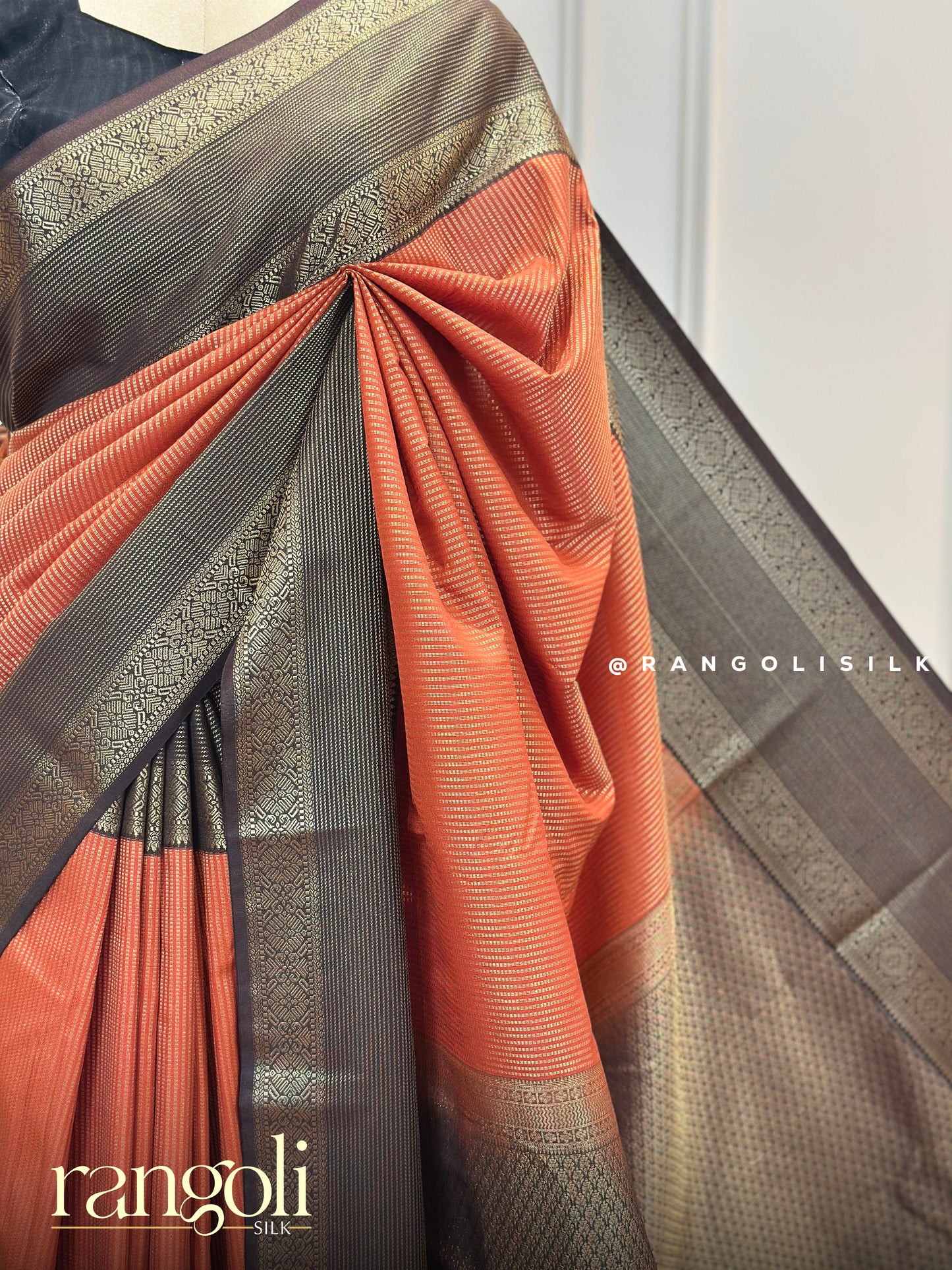 Rust Orange Semi Kanjivaram Silk Saree - Post 719