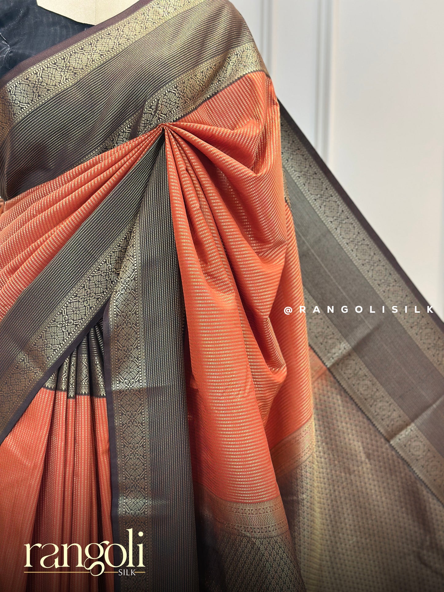 Semi Kanjivaram Silk Saree in Rust Orange with Zari Work - Post 729