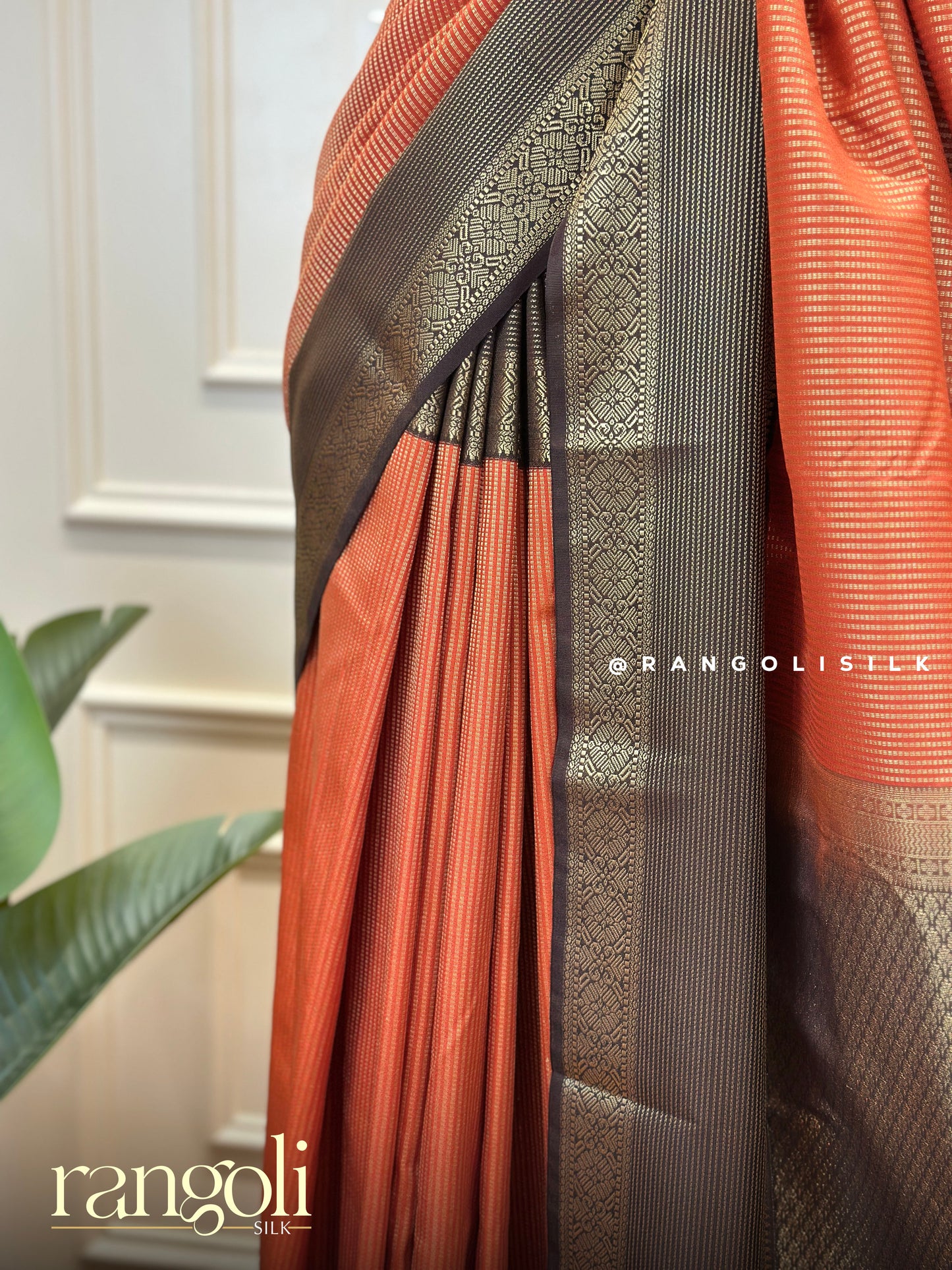 Rust Orange Semi Kanjivaram Silk Saree - Post 719
