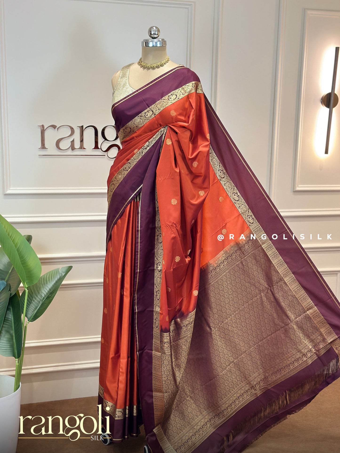 Rust Orange Semi Kanjivaram Silk Saree - Post 719