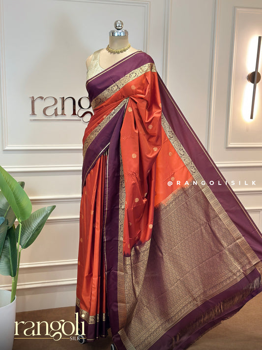 Rust Orange Semi Kanjivaram Silk Saree - Post 719