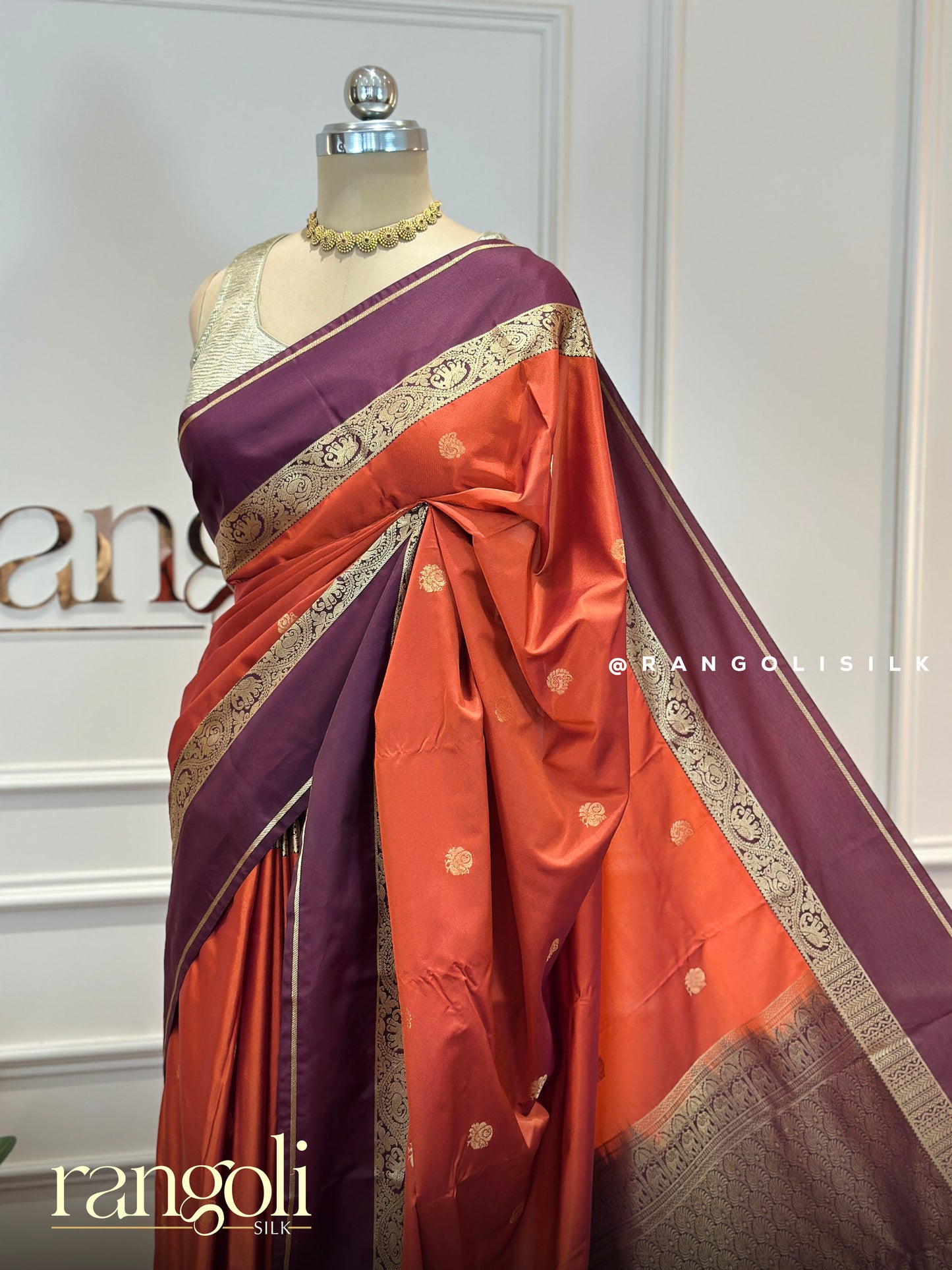 Rust Orange Semi Kanjivaram Silk Saree - Post 719