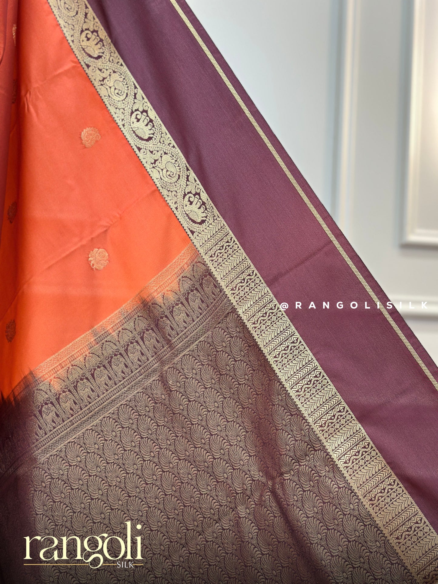 Rust Orange Semi Kanjivaram Silk Saree - Post 719