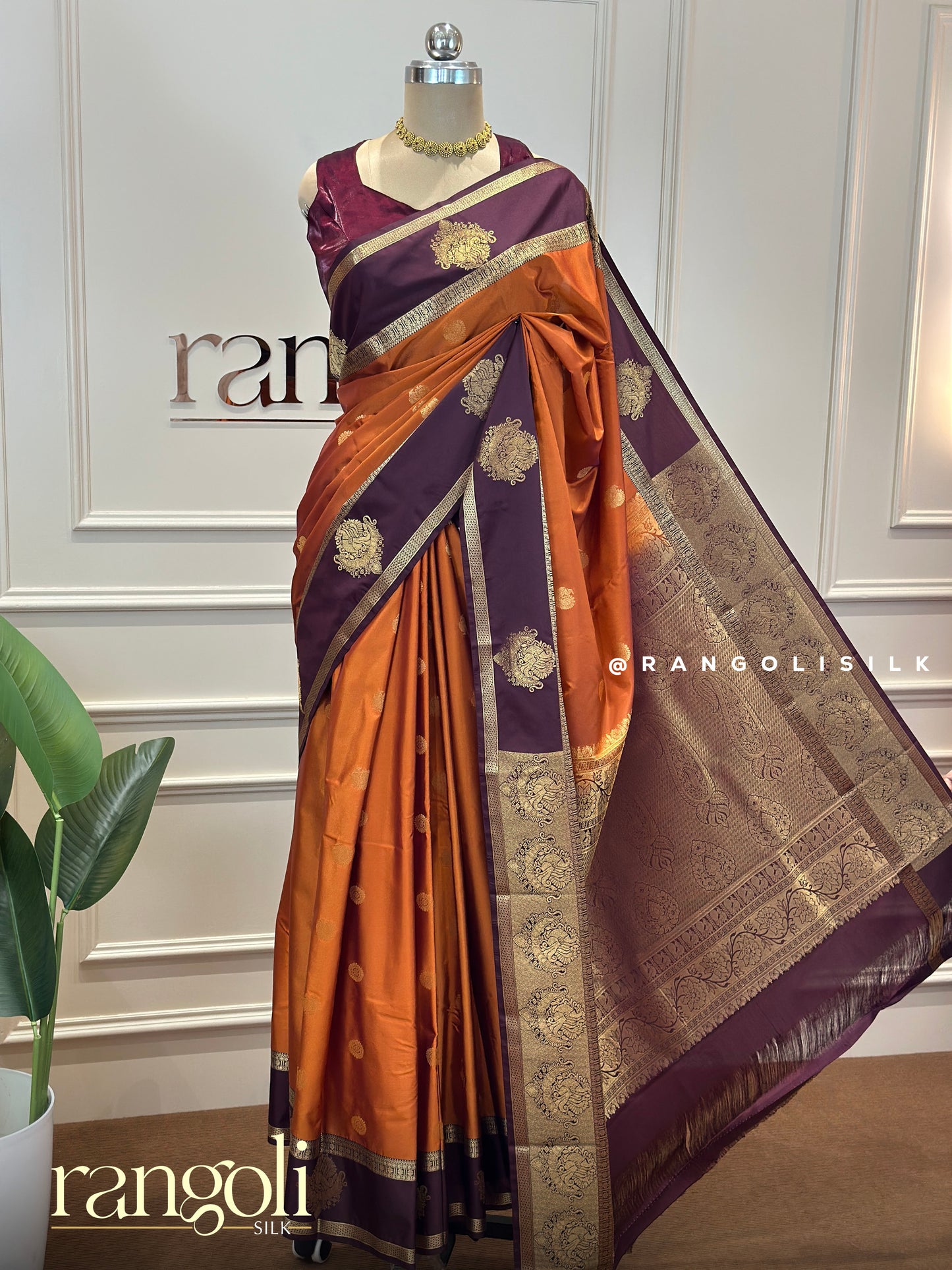 Rust Orange Semi Kanjivaram Silk Saree - Post 719