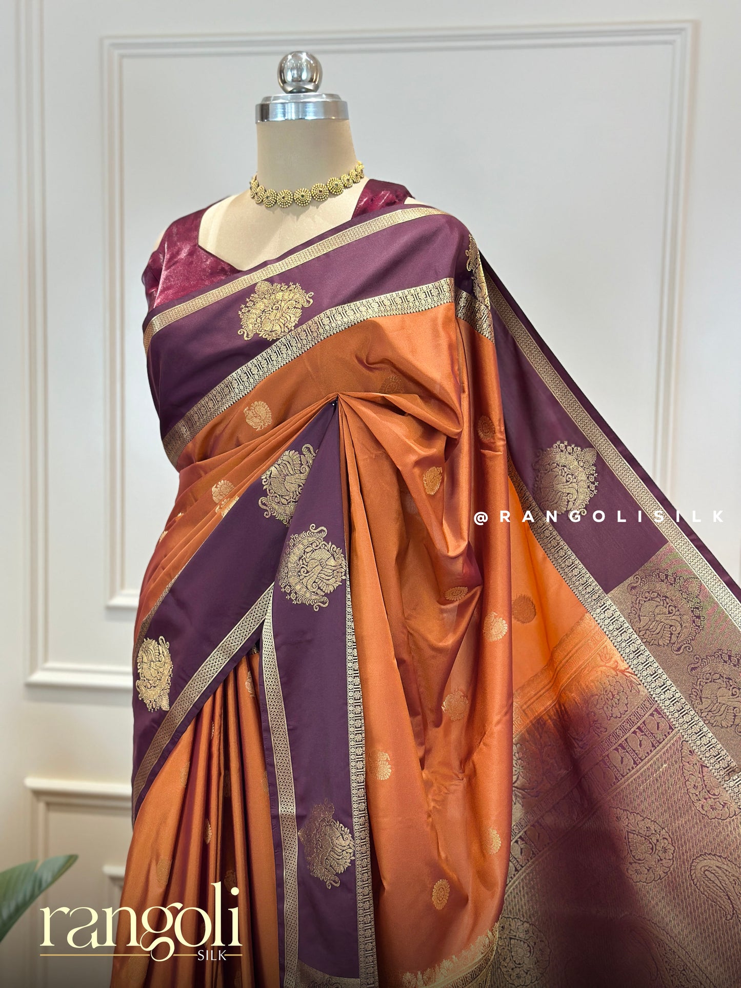 Rust Orange Semi Kanjivaram Silk Saree - Post 719