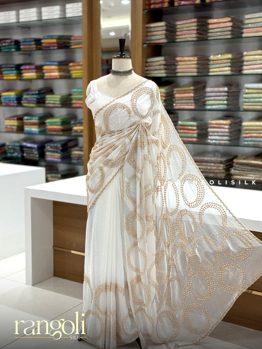 Designer Saree with Geometric Circular Embroidery Work - Post 1048