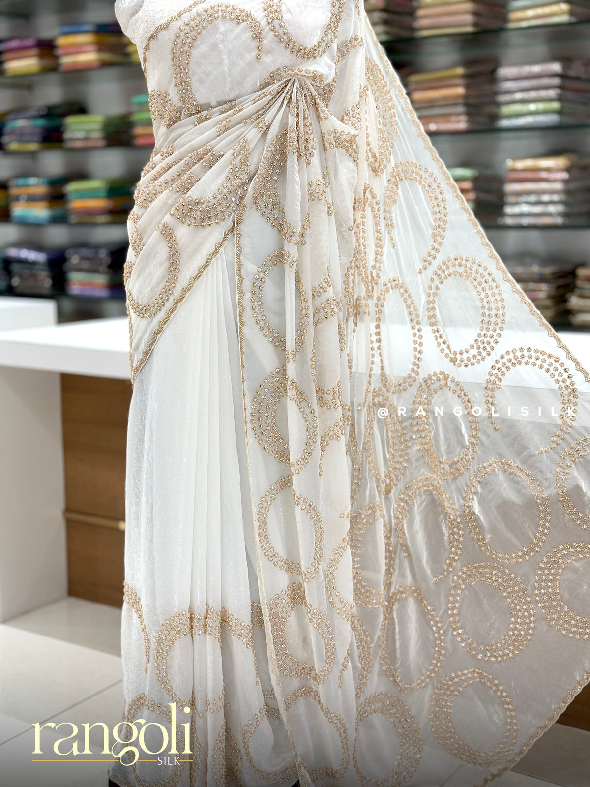 Designer Saree with Geometric Circular Embroidery Work - Post 1048