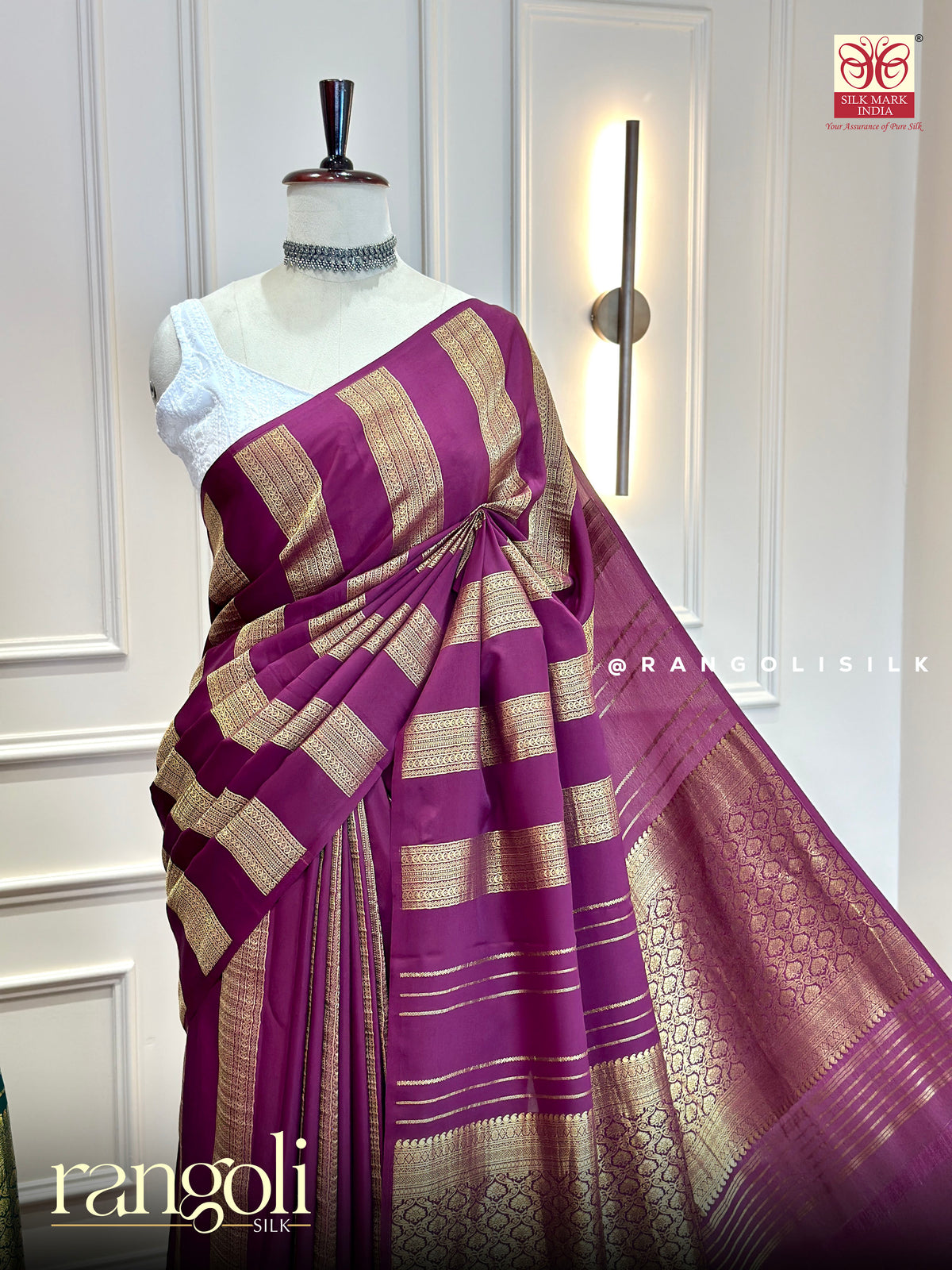 Pure Mysore Crepe Silk Saree - Borderless Stripe Design -  Silk Mark Certified - Post 1046