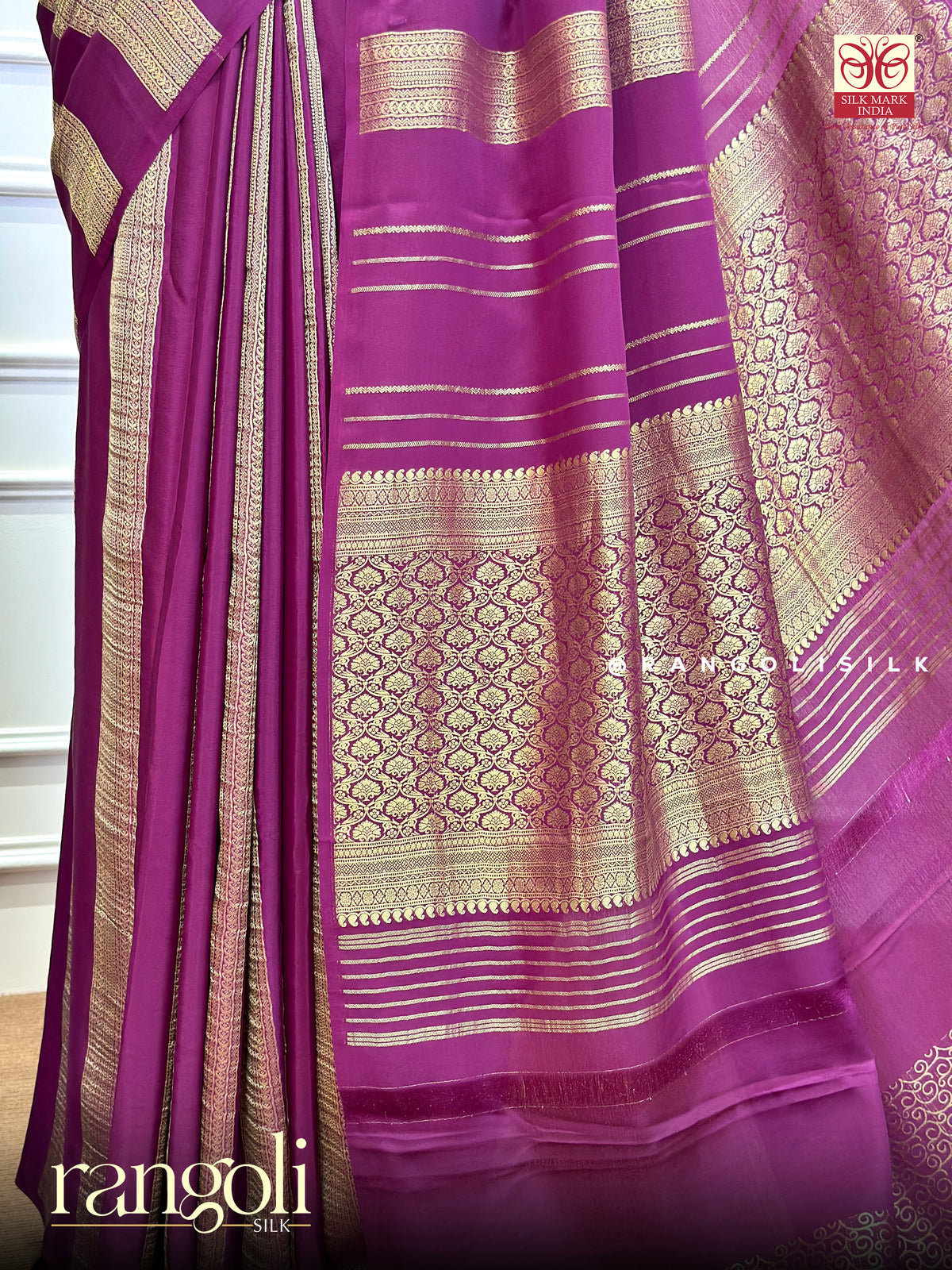 Pure Mysore Crepe Silk Saree - Borderless Stripe Design -  Silk Mark Certified - Post 1046