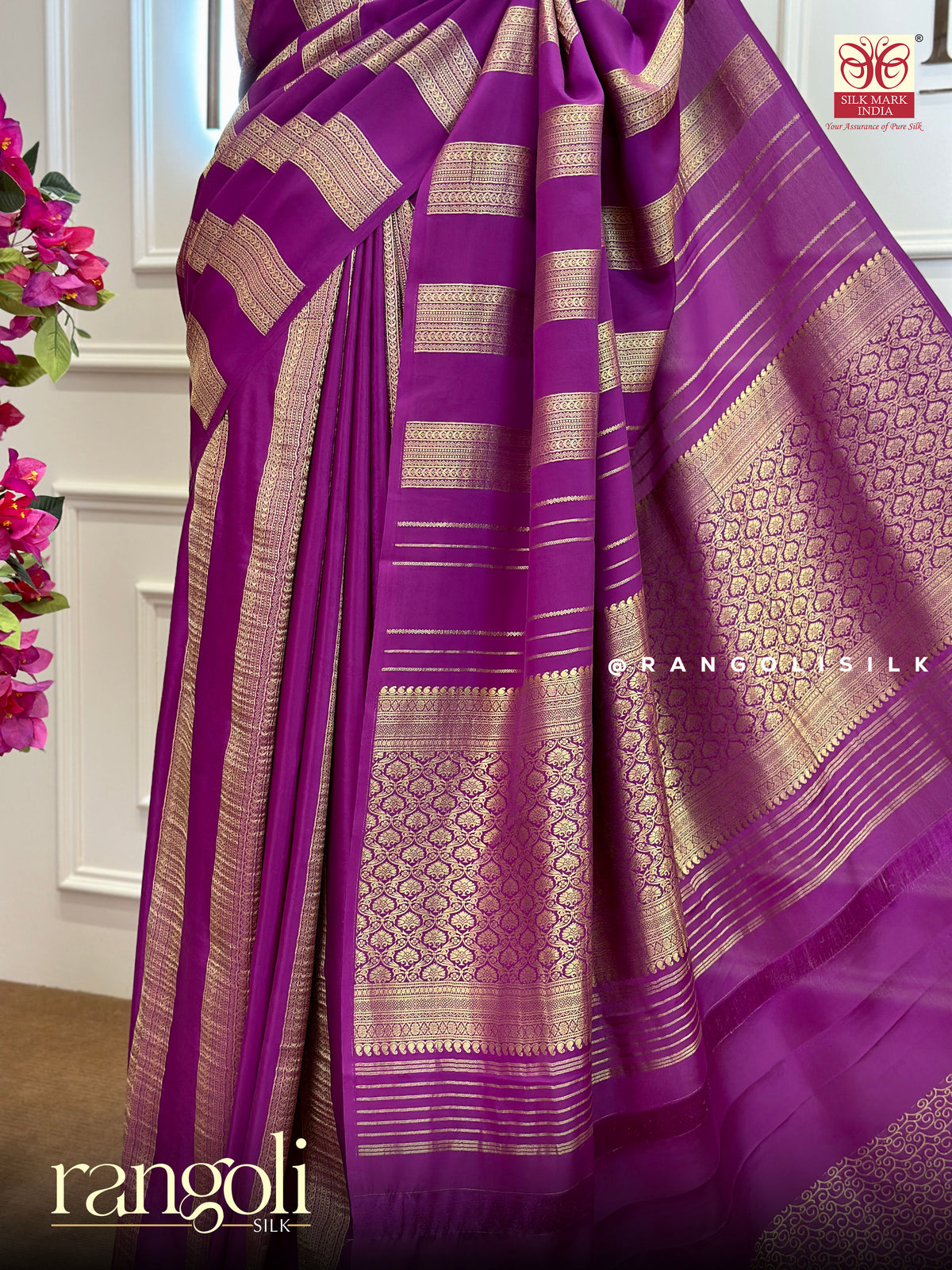Pure Mysore Crepe Silk Saree - Borderless Stripe Design -  Silk Mark Certified - Post 1046