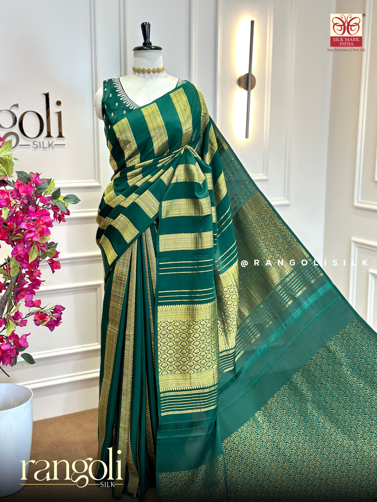 Pure Mysore Crepe Silk Saree - Borderless Stripe Design -  Silk Mark Certified - Post 1046