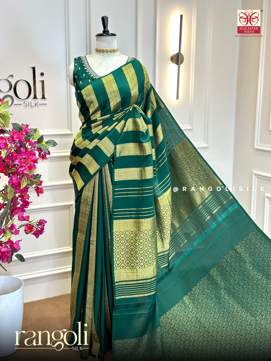 Pure Mysore Crepe Silk Saree - Borderless Stripe Design -  Silk Mark Certified - Post 1046