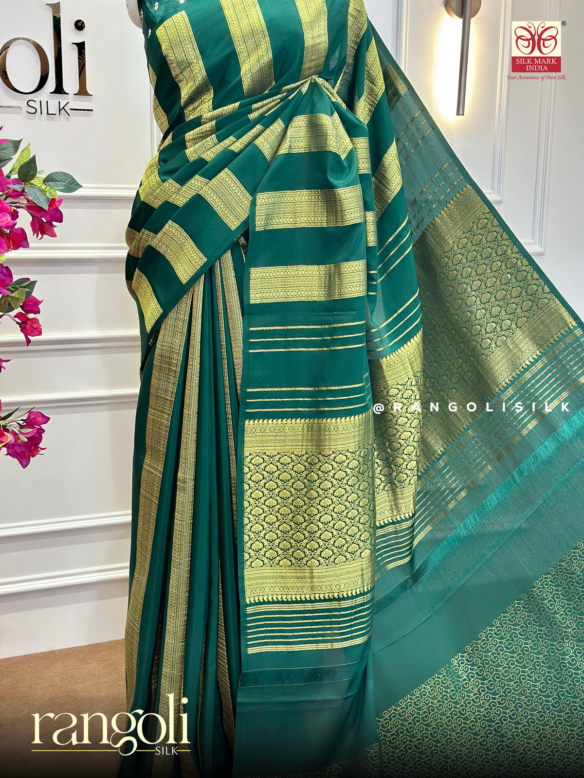 Pure Mysore Crepe Silk Saree - Borderless Stripe Design -  Silk Mark Certified - Post 1046