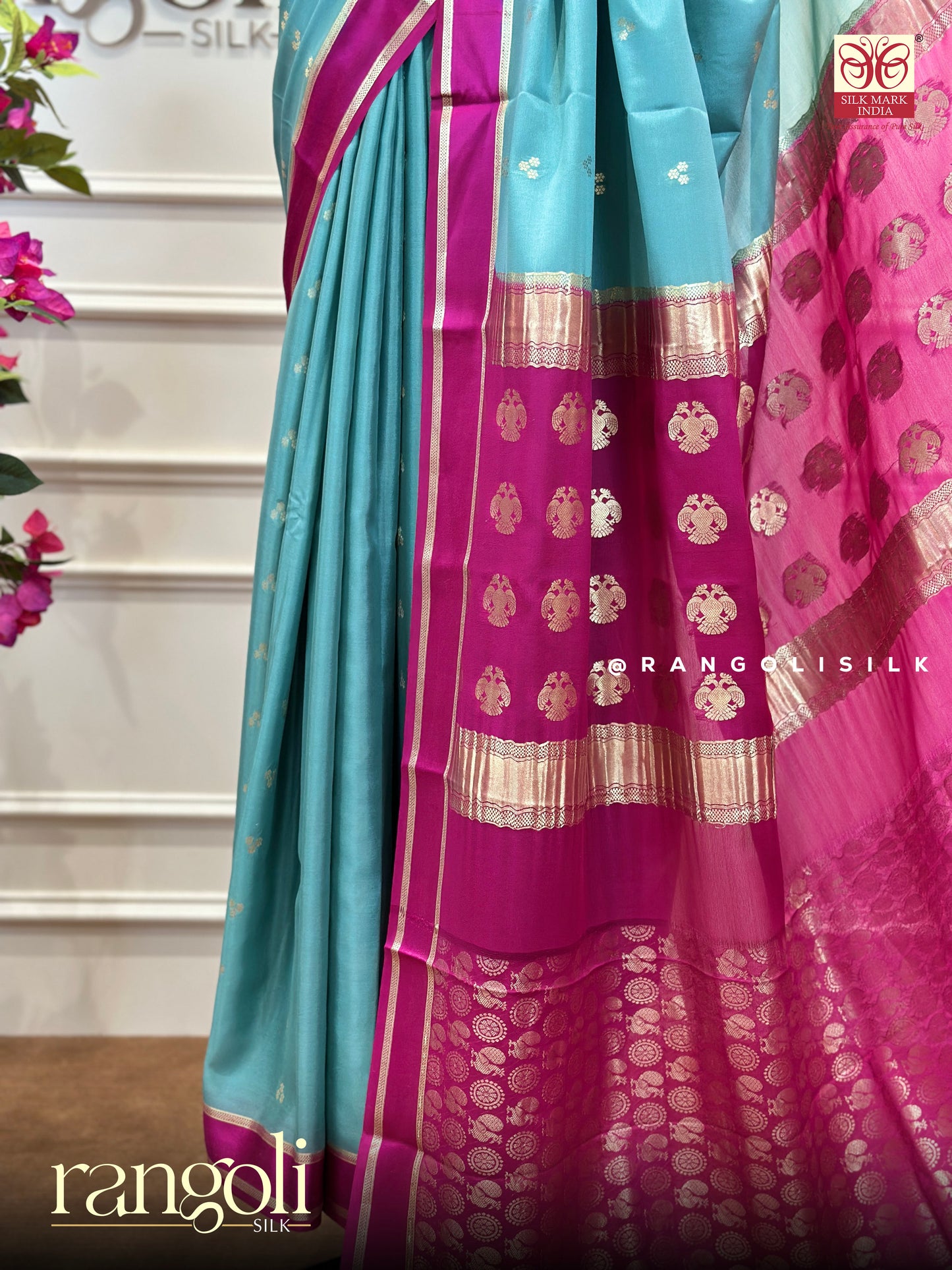 Pure Mysore Crepe Silk Saree with Gandaberunda Pallu & Bentex Border - Silk Mark Certified - Post 947