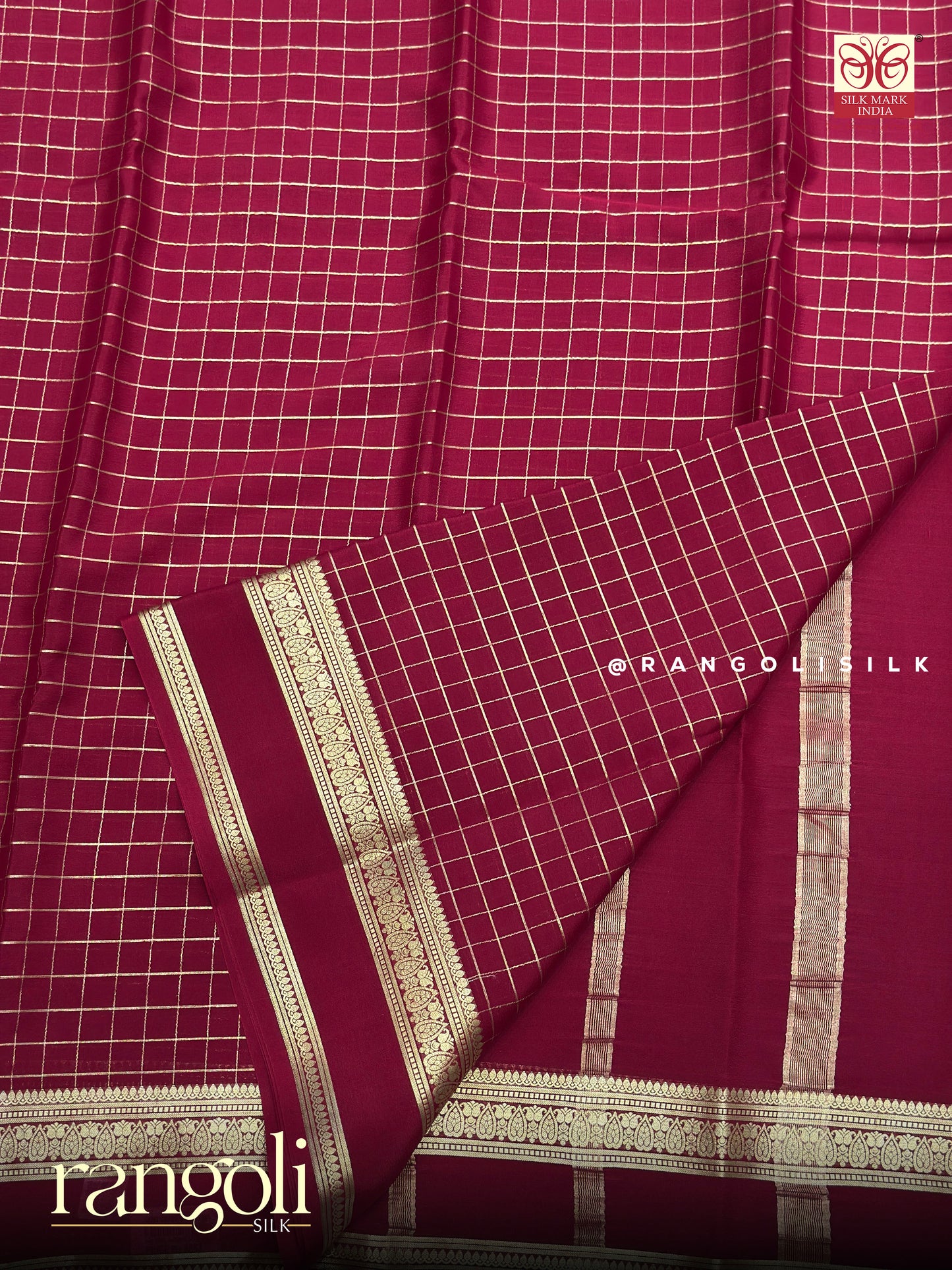 Pure Mysore Crepe Silk Saree with Elegant Checks Pattern - Silk Mark Certified - Post 944