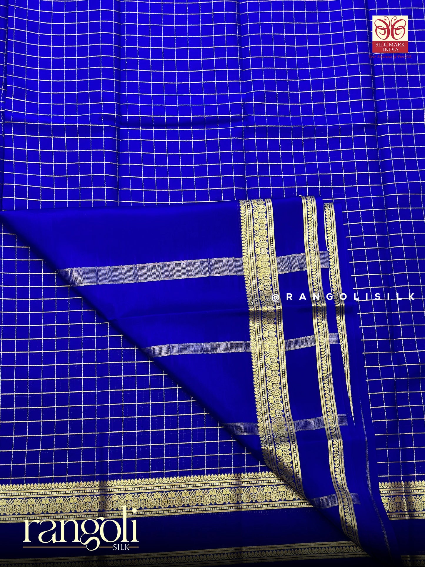 Pure Mysore Crepe Silk Saree with Elegant Checks Pattern - Silk Mark Certified - Post 944