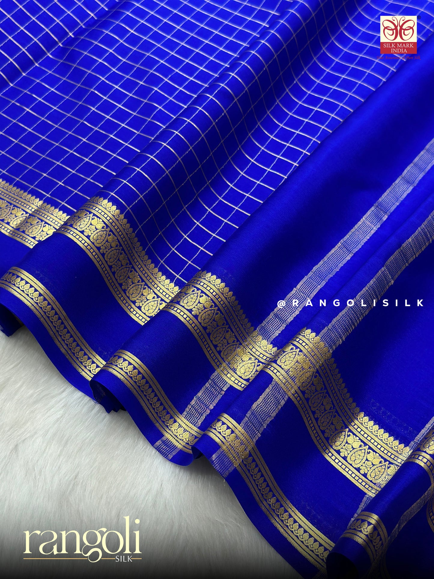 Pure Mysore Crepe Silk Saree with Elegant Checks Pattern - Silk Mark Certified - Post 944