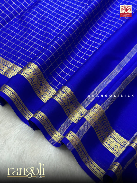 Pure Mysore Crepe Silk Saree with Elegant Checks Pattern - Silk Mark Certified - Post 944