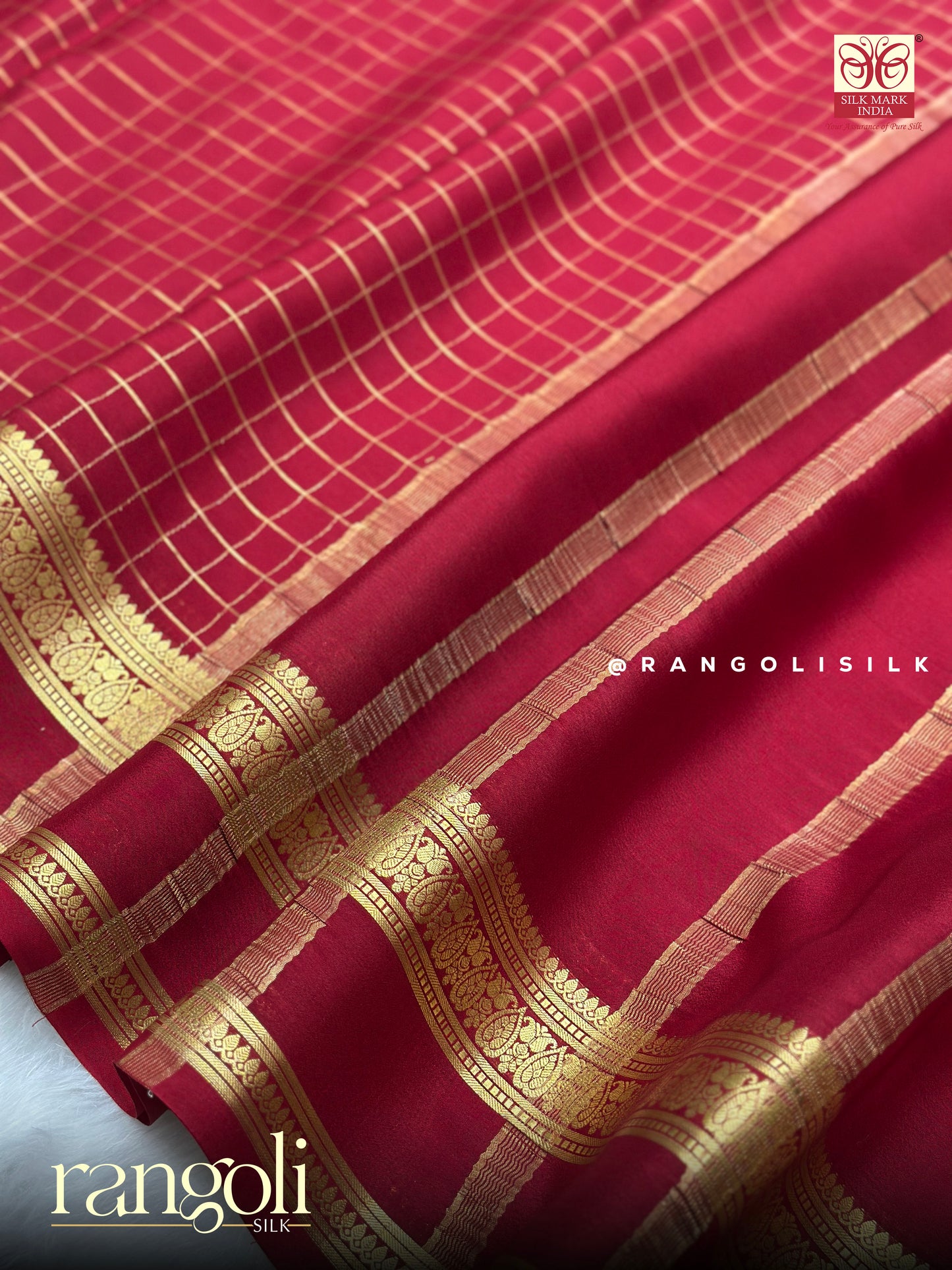 Pure Mysore Crepe Silk Saree with Elegant Checks Pattern - Silk Mark Certified - Post 944
