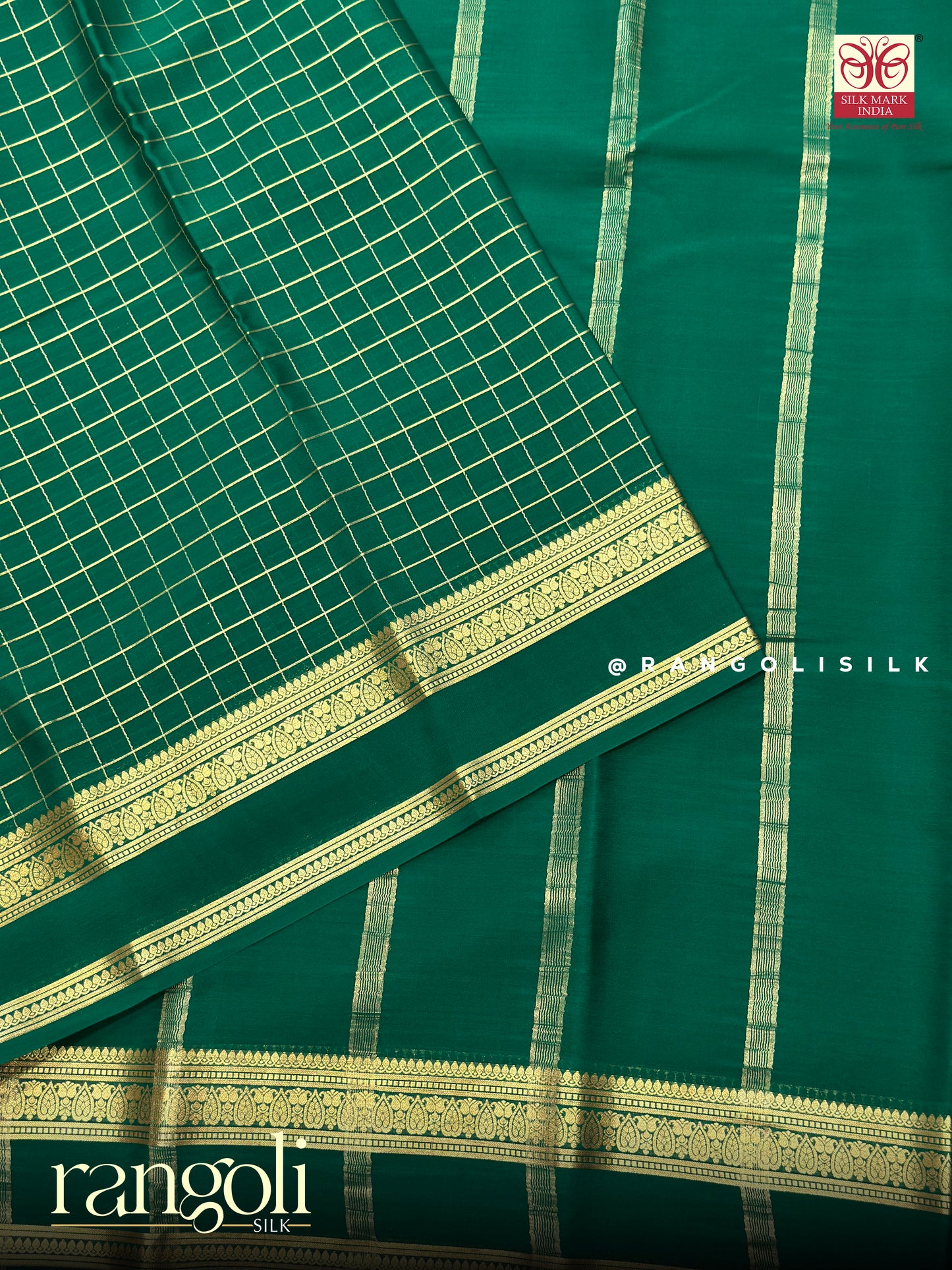 Pure Mysore Crepe Silk Saree with Elegant Checks Pattern - Silk Mark Certified - Post 944