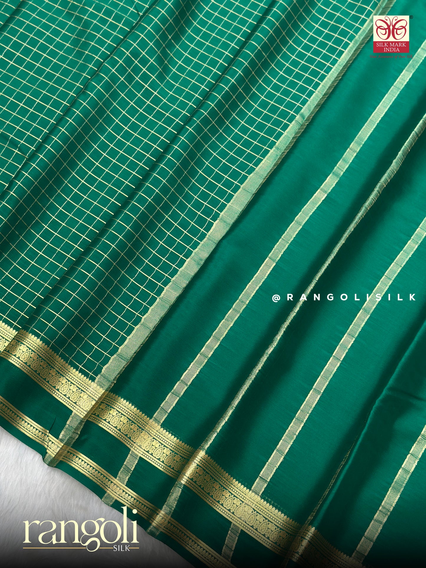 Pure Mysore Crepe Silk Saree with Elegant Checks Pattern - Silk Mark Certified - Post 944