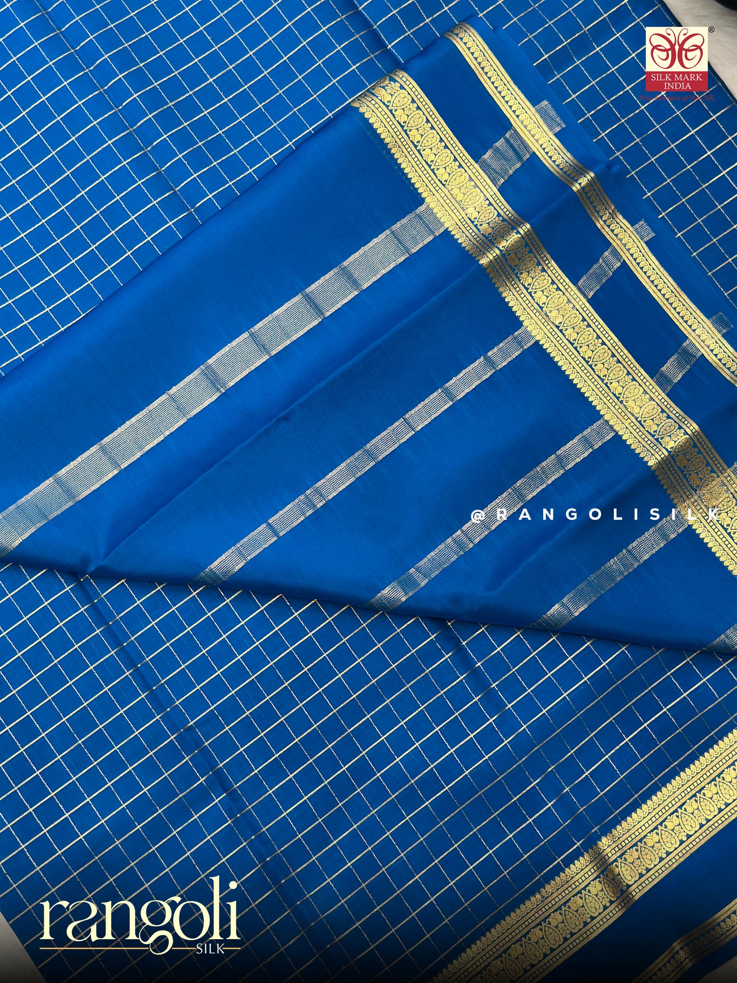 Pure Mysore Crepe Silk Saree with Elegant Checks Pattern - Silk Mark Certified - Post 944