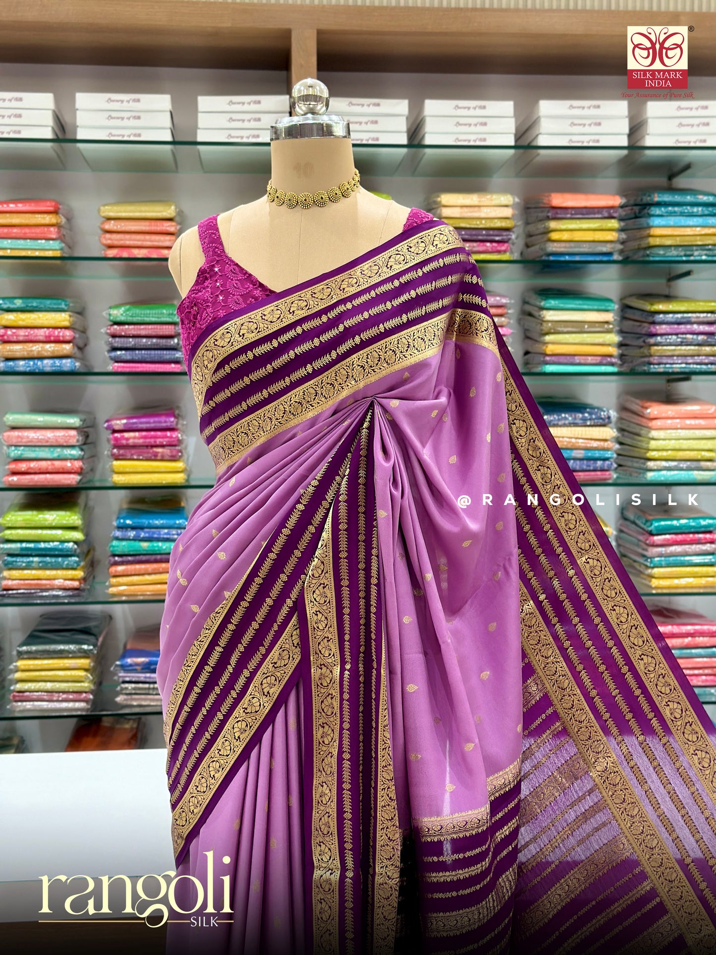 Pure Mysore Crepe Silk Saree with Rich Contrast Border - Silk Mark Certified - Post 943