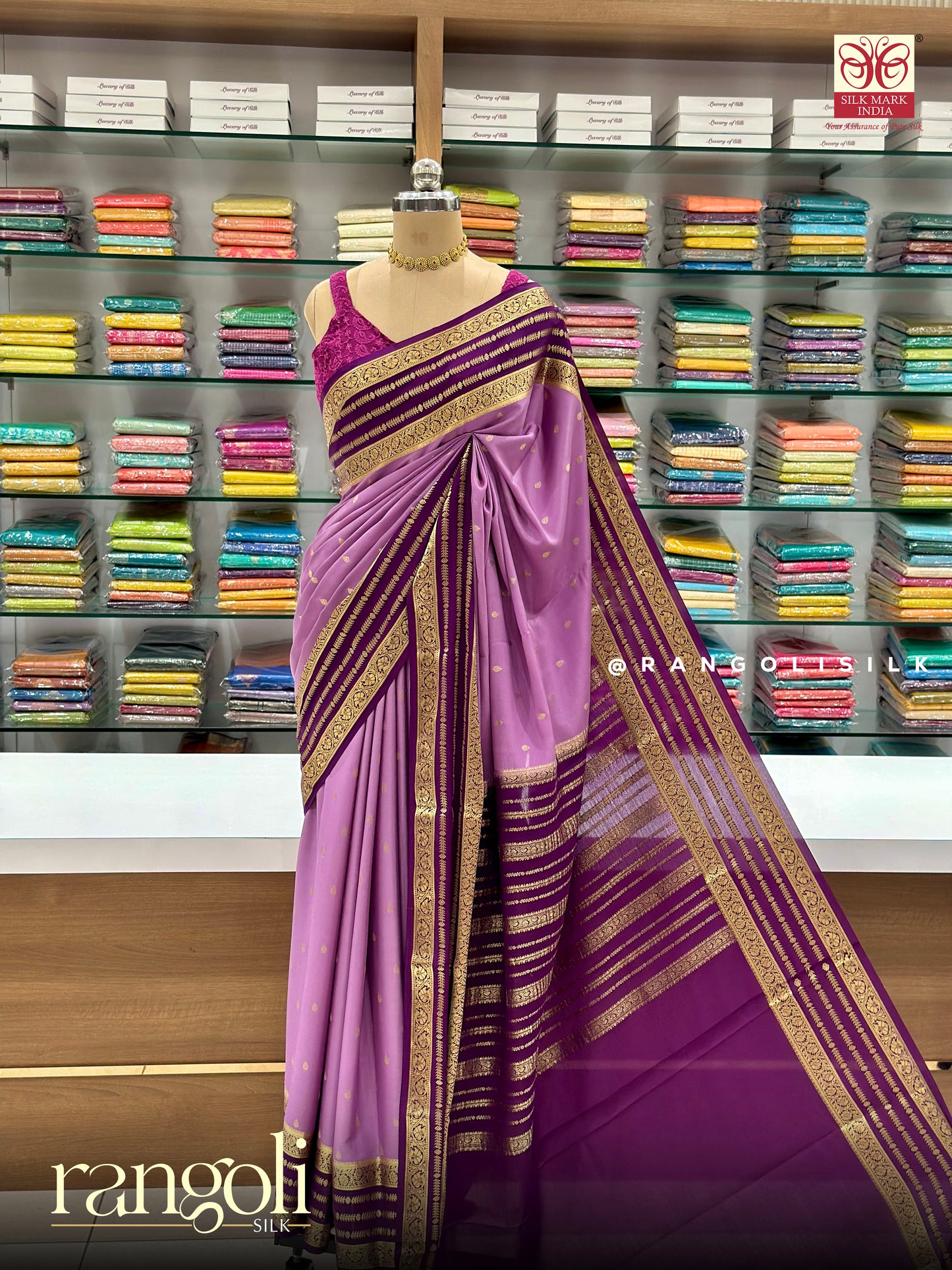 Pure Mysore Crepe Silk Saree with Rich Contrast Border - Silk Mark Certified - Post 943