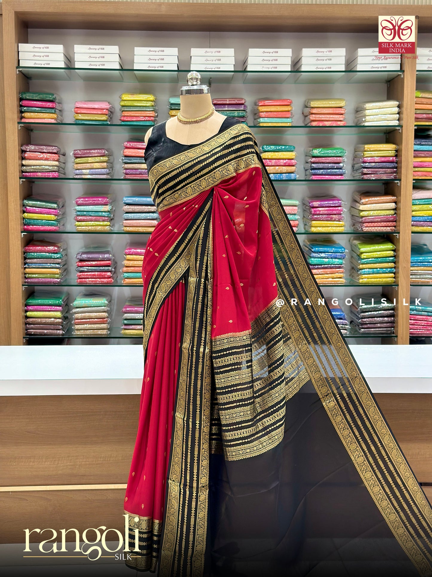 Pure Mysore Crepe Silk Saree with Rich Contrast Border - Silk Mark Certified - Post 943