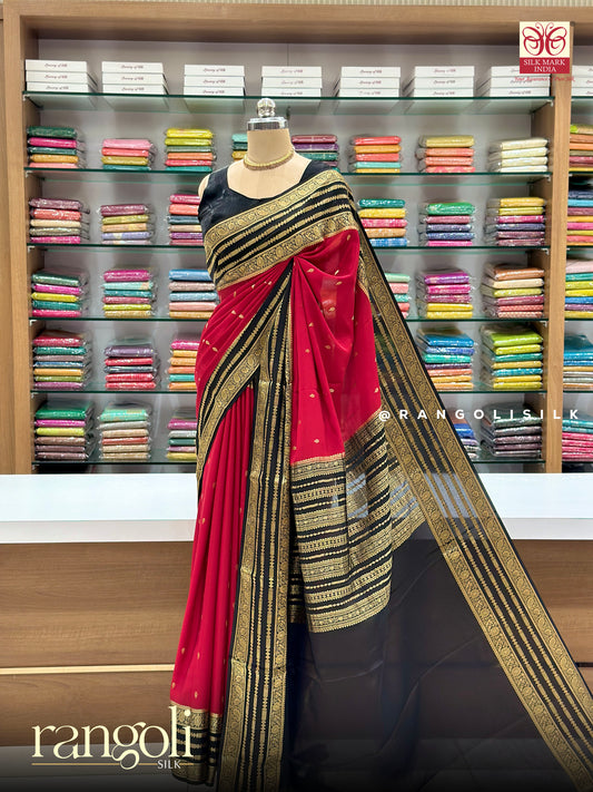 Pure Mysore Crepe Silk Saree with Rich Contrast Border - Silk Mark Certified - Post 943