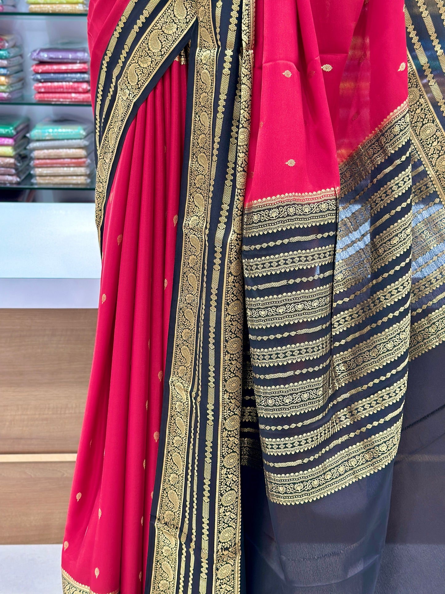 Pure Mysore Crepe Silk Saree with Rich Contrast Border - Silk Mark Certified - Post 943