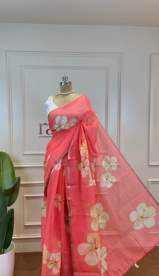 Soft Mix Cotton Saree with Elegant Floral Prints - Post 828