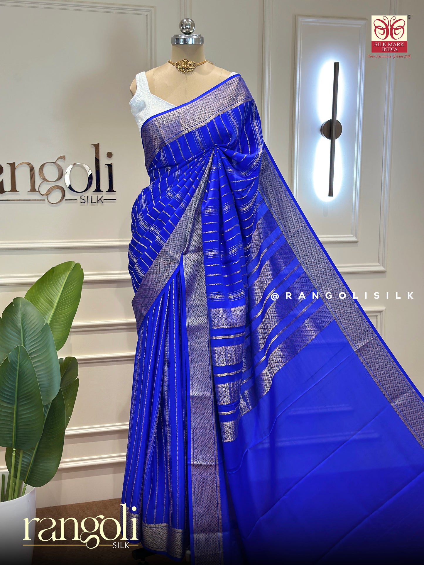 Pure Mysore Crepe Silk Saree in Royal Blue - Silk Mark Certified - Post 945