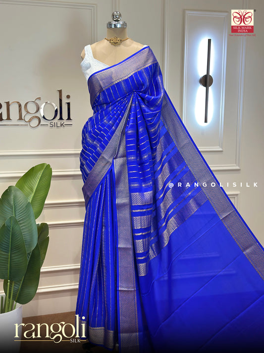 Pure Mysore Crepe Silk Saree in Royal Blue - Silk Mark Certified - Post 945