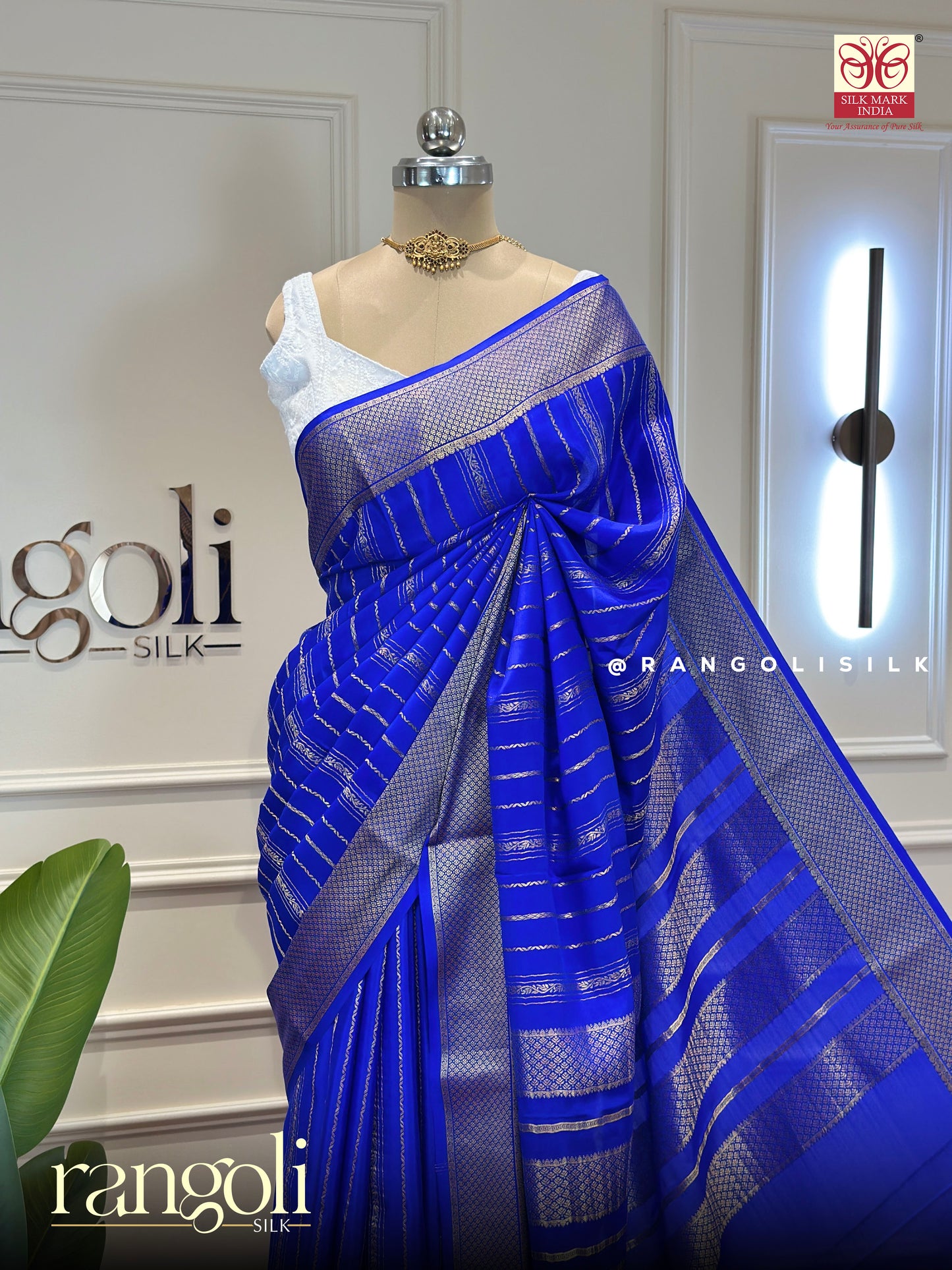 Pure Mysore Crepe Silk Saree in Royal Blue - Silk Mark Certified - Post 945
