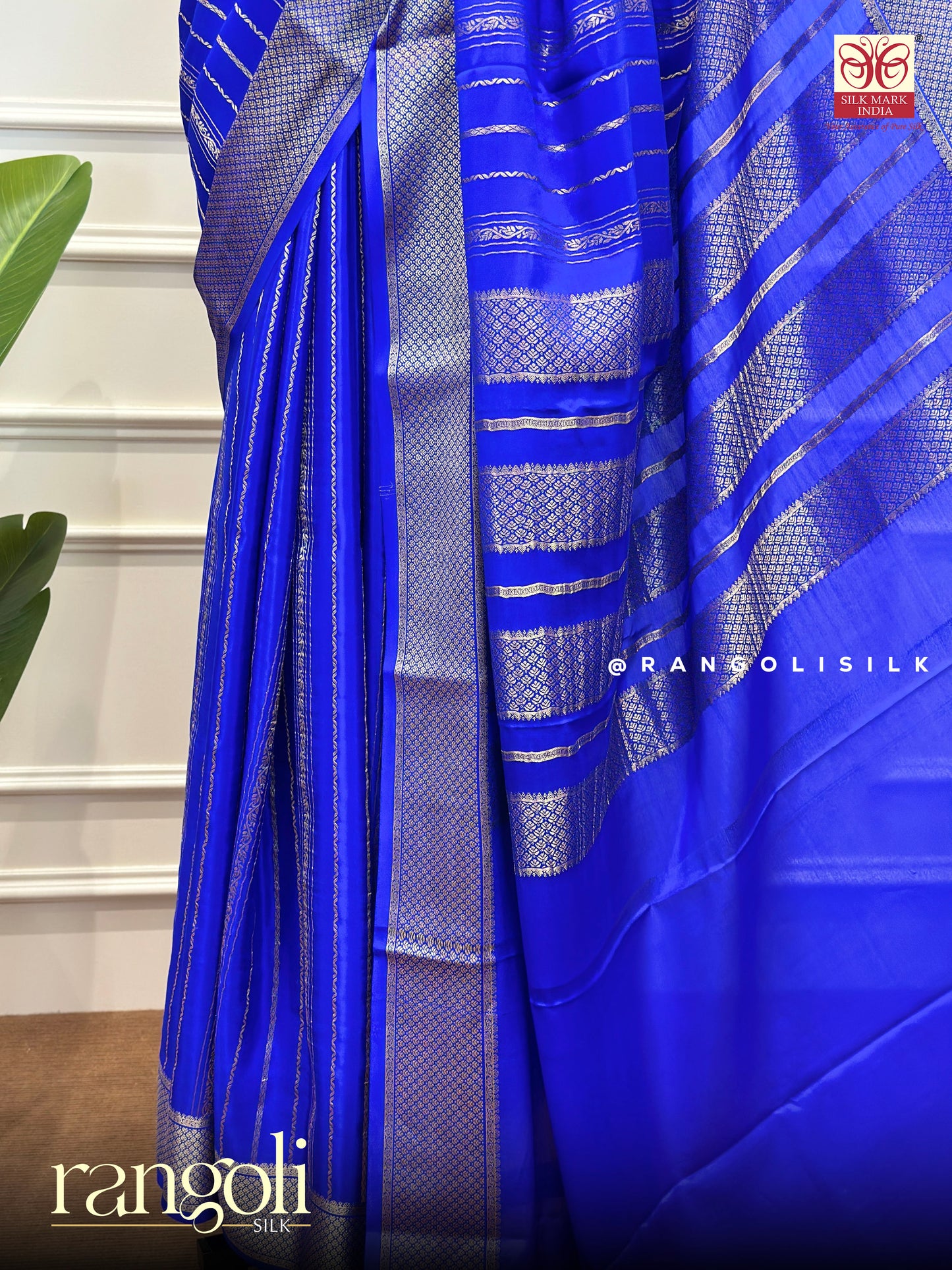 Pure Mysore Crepe Silk Saree in Royal Blue - Silk Mark Certified - Post 945