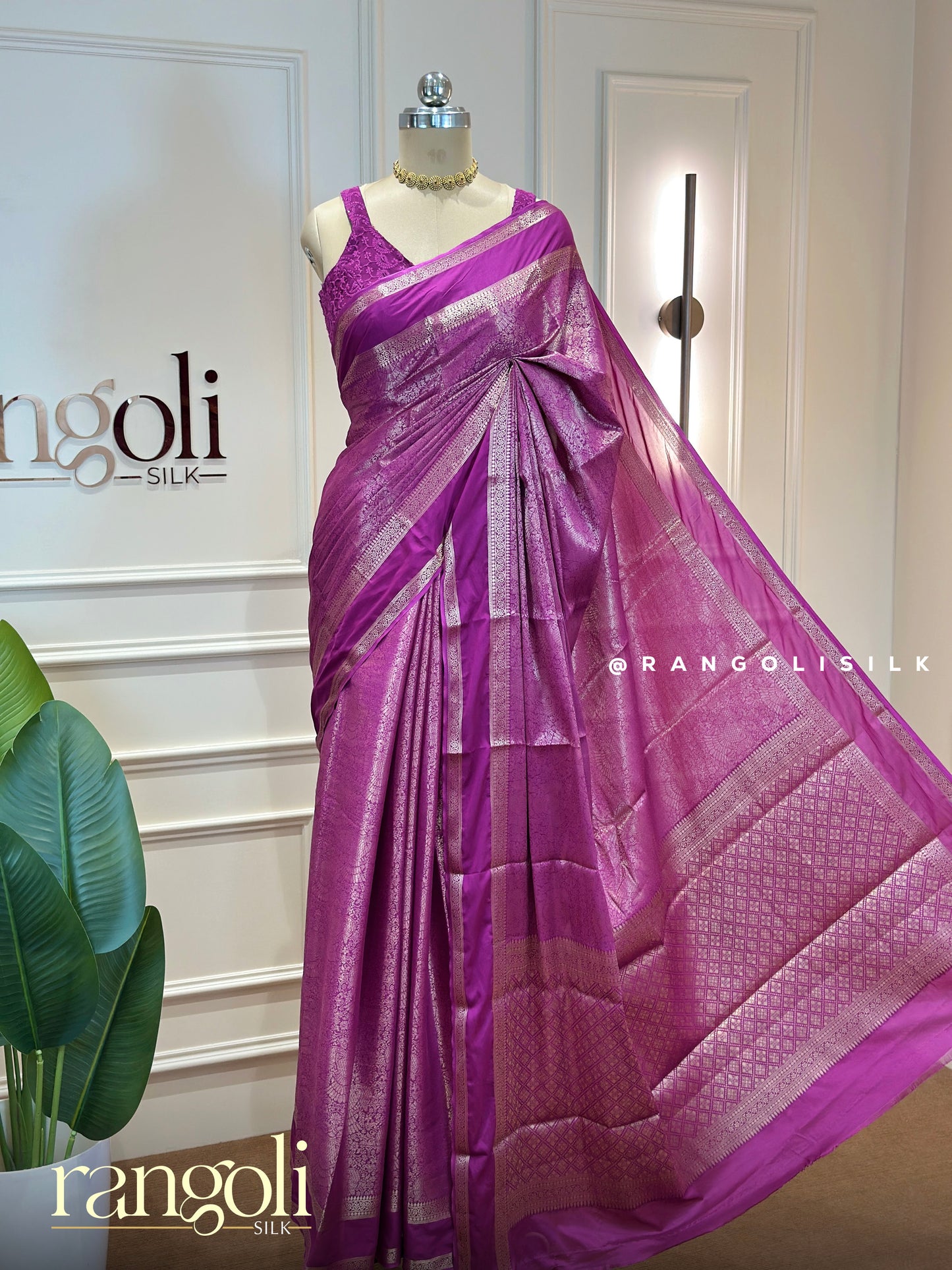 Semi Mysore Silk Saree with Intricate Brocade Weaving & Zari Border - Post 946