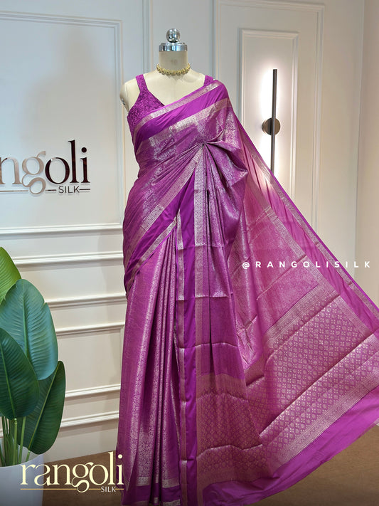 Semi Mysore Silk Saree with Intricate Brocade Weaving & Zari Border - Post 946