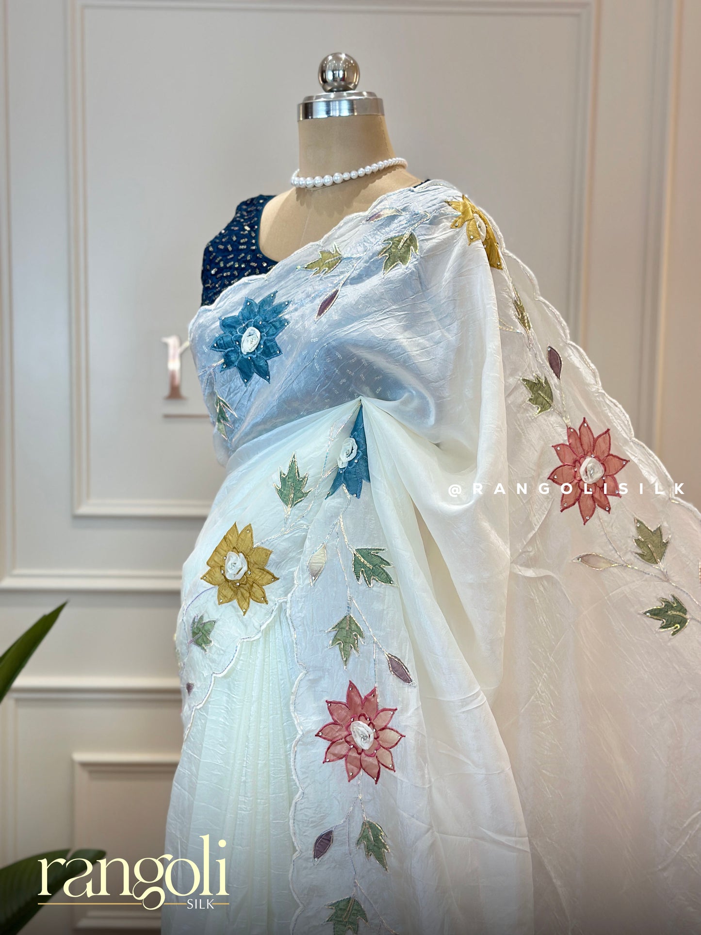 Dreamy White Saree with Colorful Floral Motifs - Post 536