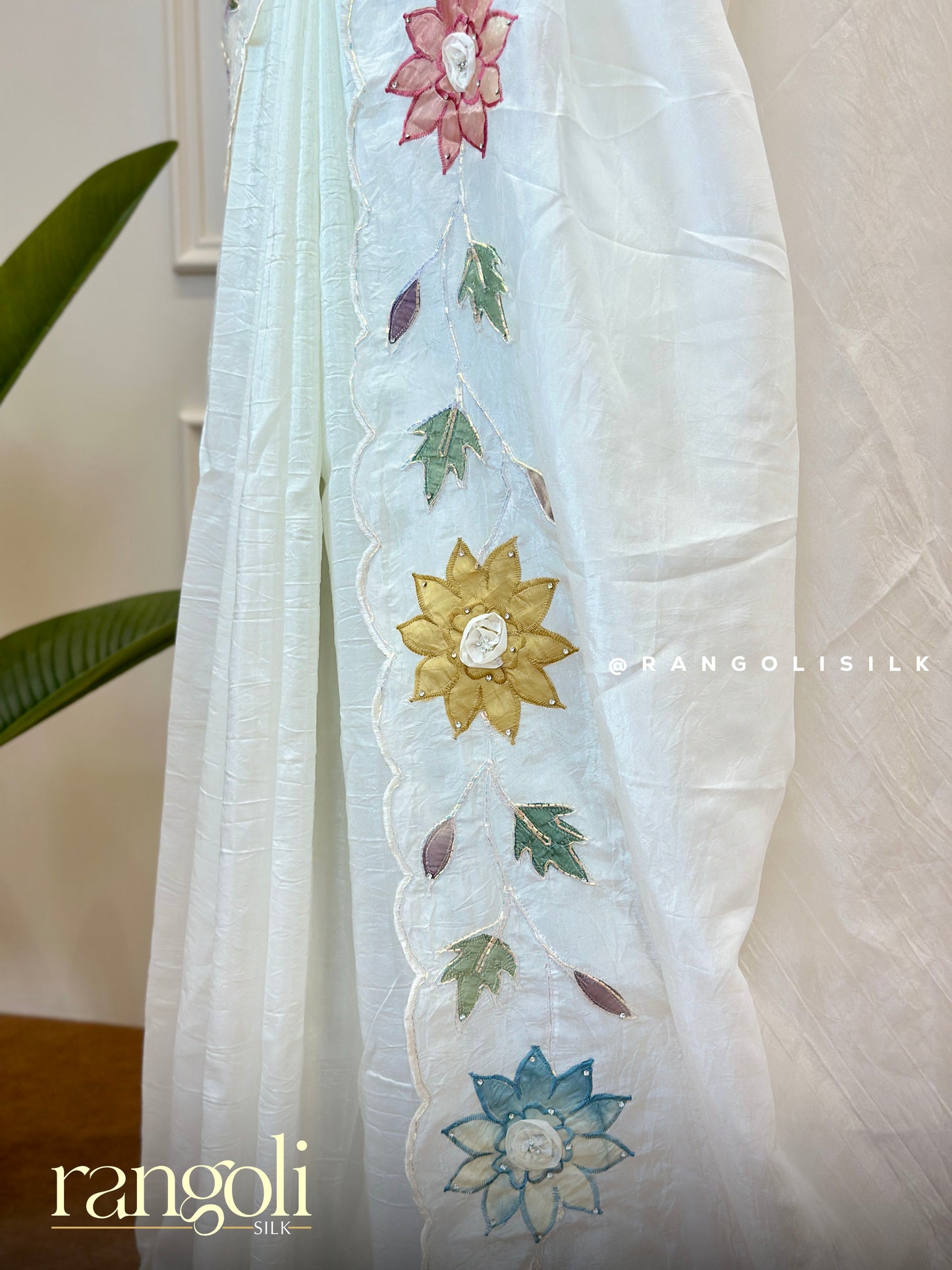 Dreamy White Saree with Colorful Floral Motifs - Post 536
