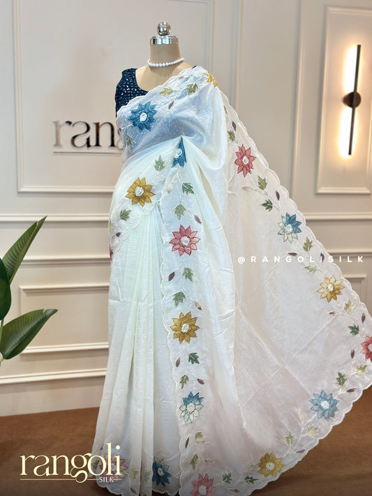 Dreamy White Saree with Colorful Floral Motifs - Post 536