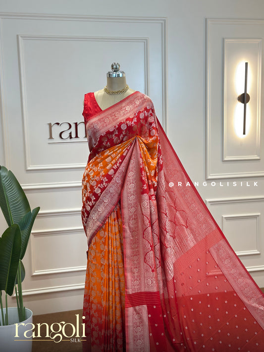 Elegant Double Shade Chiffon Banarasi Saree with Floral Motifs & Rich Pallu  - Post 435