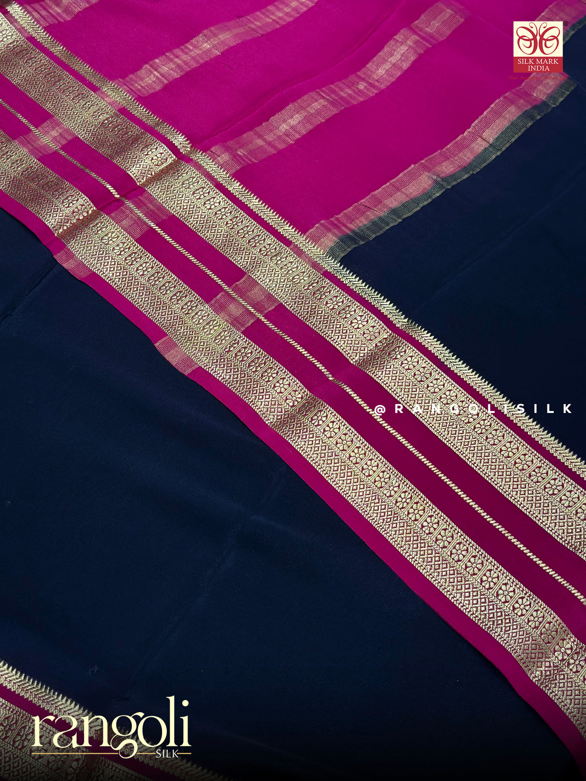 Pure Mysore Crepe Silk Saree with Self and Contrast Zari Border - Post 1050