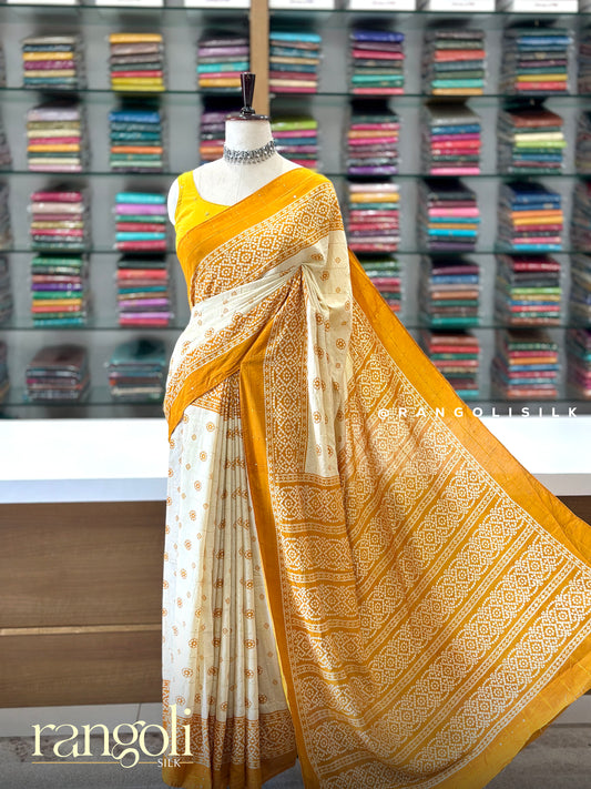 Cotton Saree with Floral Prints, Sequence Work & Bandhani Border - Post 1052