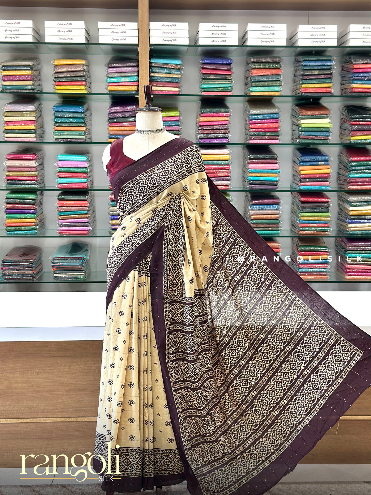 Cotton Saree with Floral Prints, Sequence Work & Bandhani Border - Post 1052
