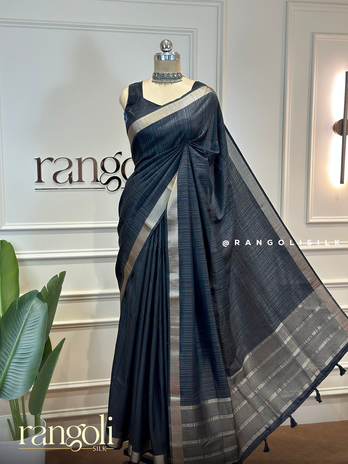 Soft Tussar Cotton Saree with Self Stripes, Zari Woven Border & Rich Pallu - Post 962
