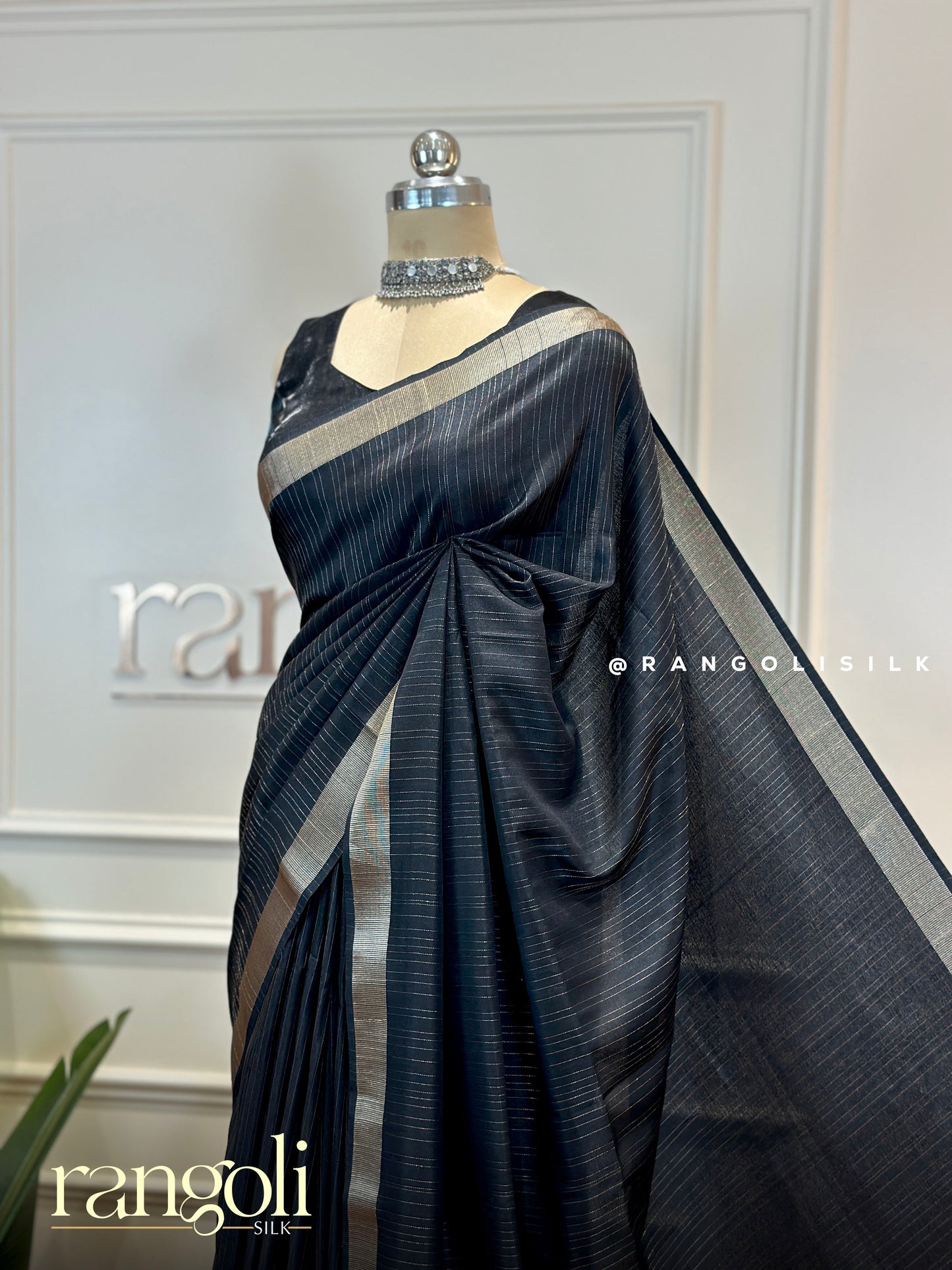 Soft Tussar Cotton Saree with Self Stripes, Zari Woven Border & Rich Pallu - Post 962