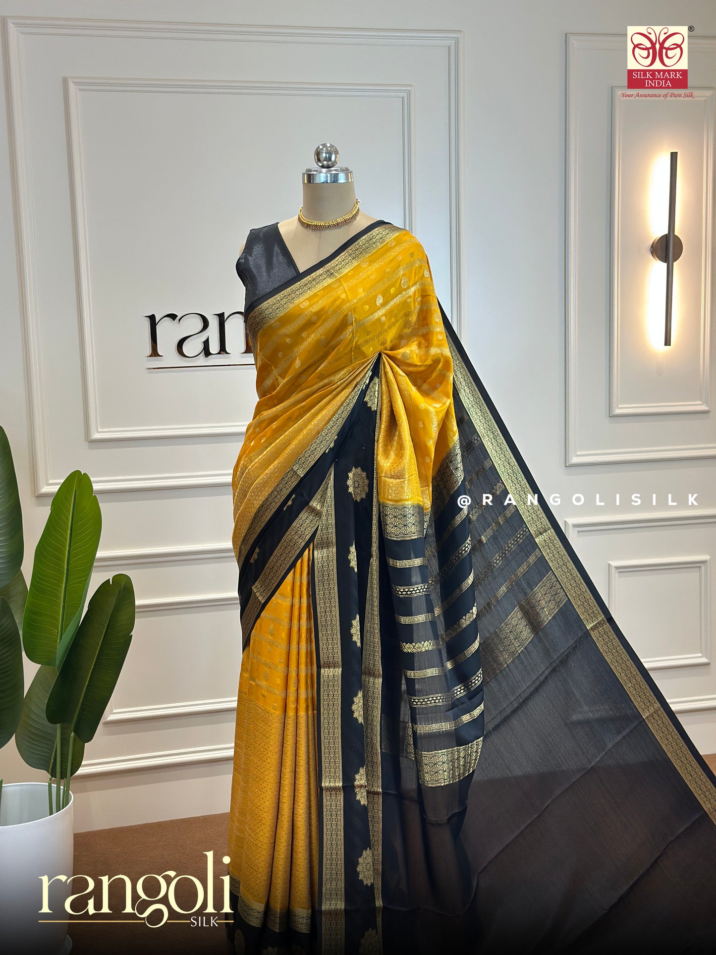 Pure Crepe Silk Saree in Mustard & Black - Post 440